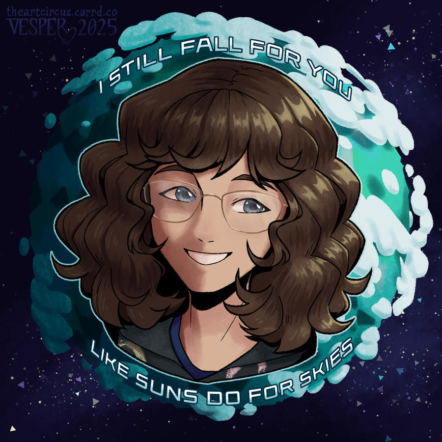 Lined + Colored, Shading, Simple Background; 2025; stylized depiction of a real person