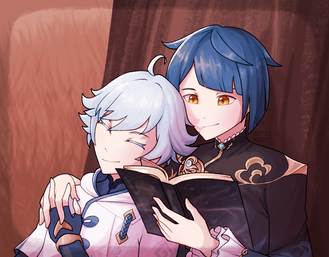 Lined + Colored, Shading, Simple Background, Additional Character, 2022; characters owned by HoYoverse